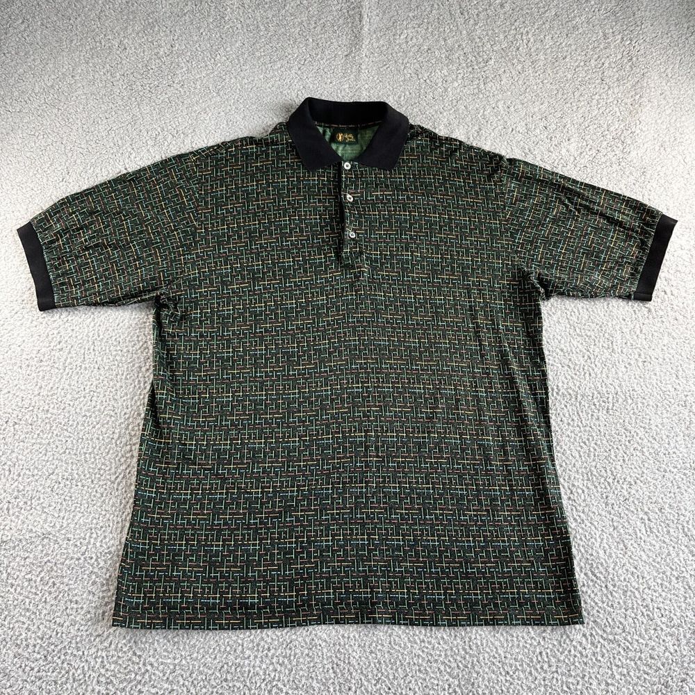 NEW Vintage Bobby Jones Polo Shirt Mens Large Black Green Geometric Golf‎ Italy
